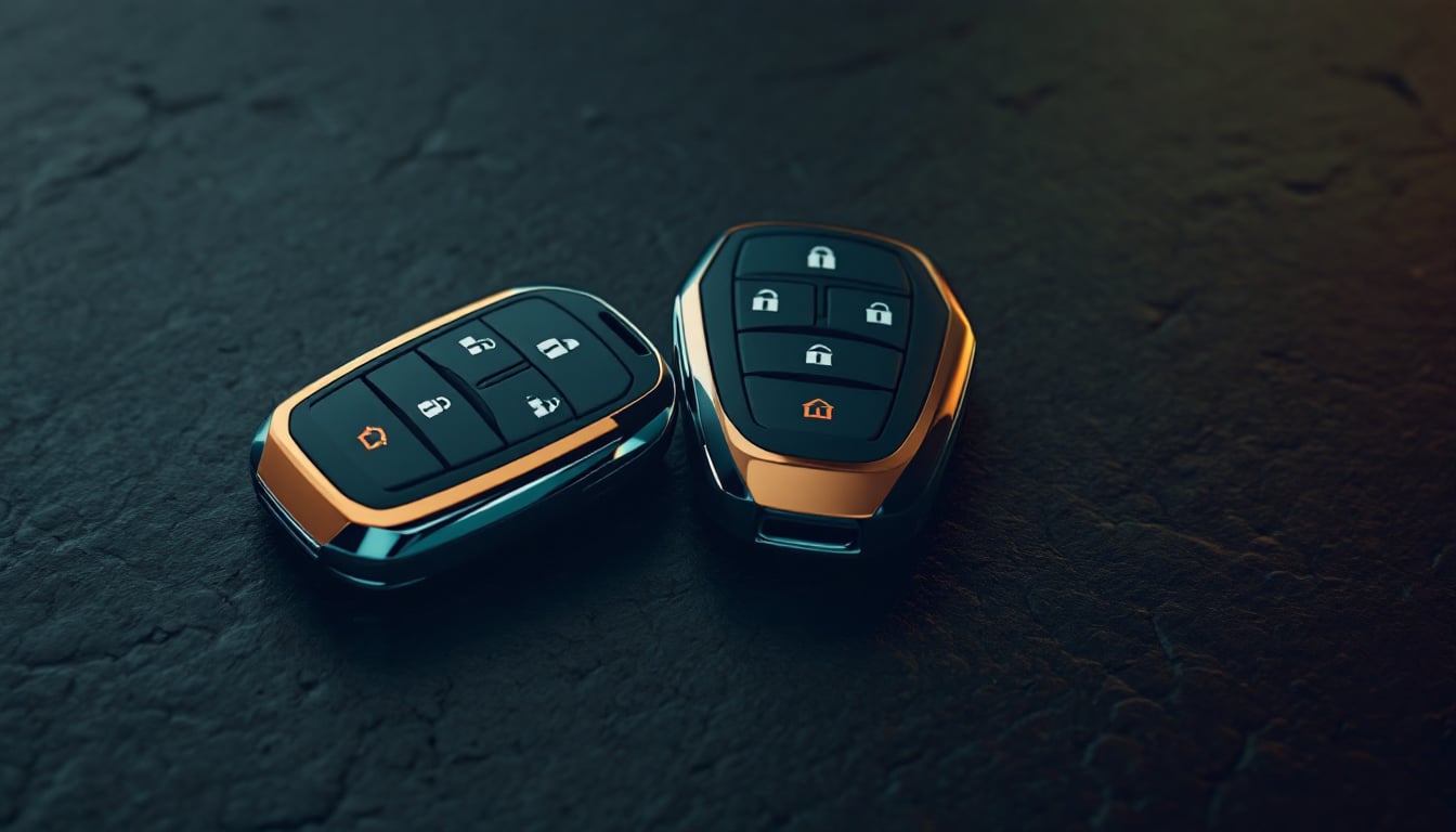 Two car keys lying side by side on a wooden surface, one opened with its battery cover removed, illustrating diagnosis of a single failed key